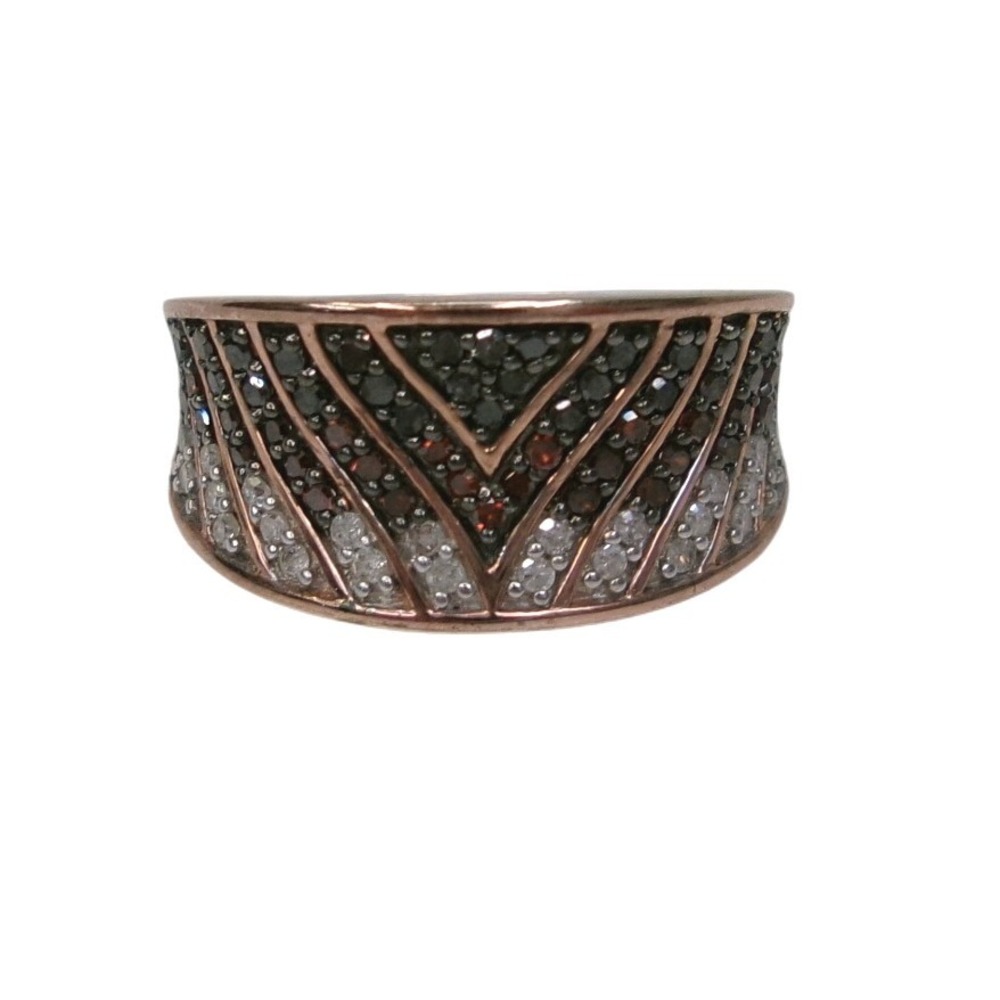 925 KPJ PAD Rose Gold Plate Chevron Pave Red White Blue CZ Ring Size 9